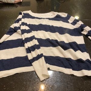 Navy blue white stripes long sleeve sweater